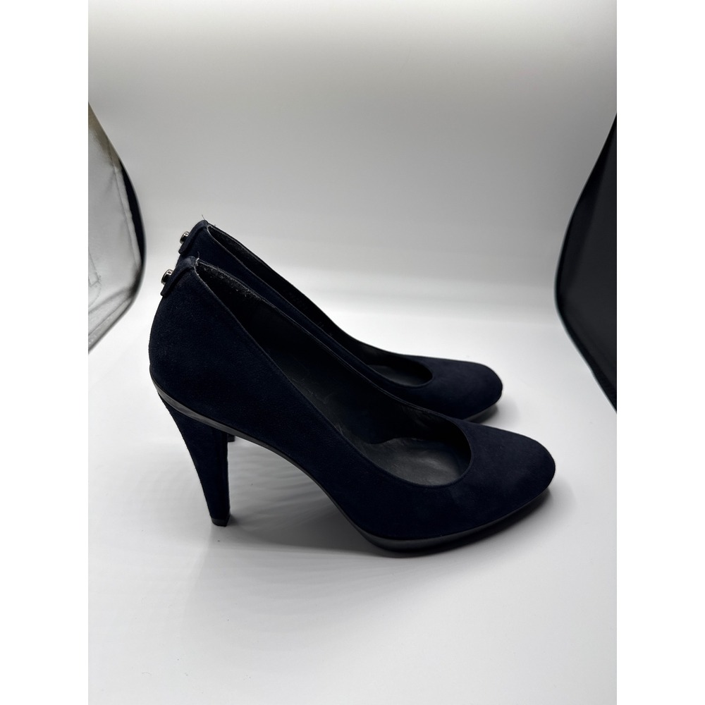Stuart Weitzman Navy Blue Suede Platform Pumps Round Toe Stiletto Heels - Picture 2 of 8